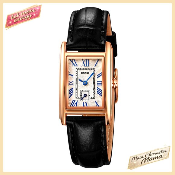 Ultra-Thin Rectangle Ladies Quartz Watch with Leather Strap for Business Dress